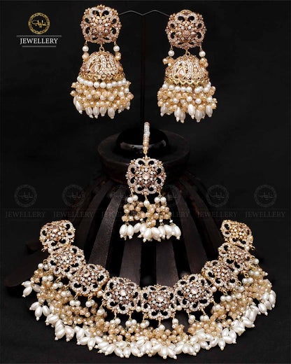 Real Stones Bridal Necklace set With jhumkaz & Tika-2087 Nayab Jewellery