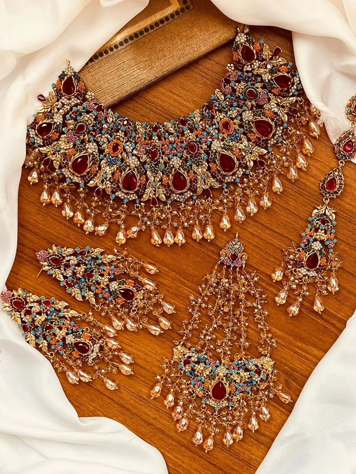 Real Stones Noratan Bridal set NJ-1622 Nayab Jewellery