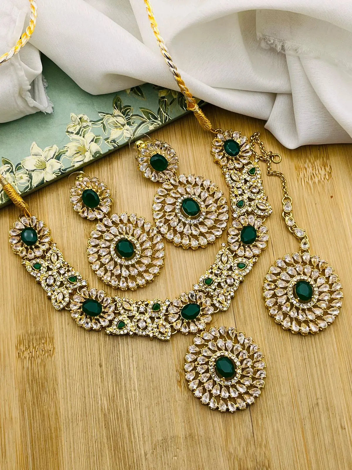 Rose Zarcon Necklace set with Tika-2286-Golden Nayab Jewellery