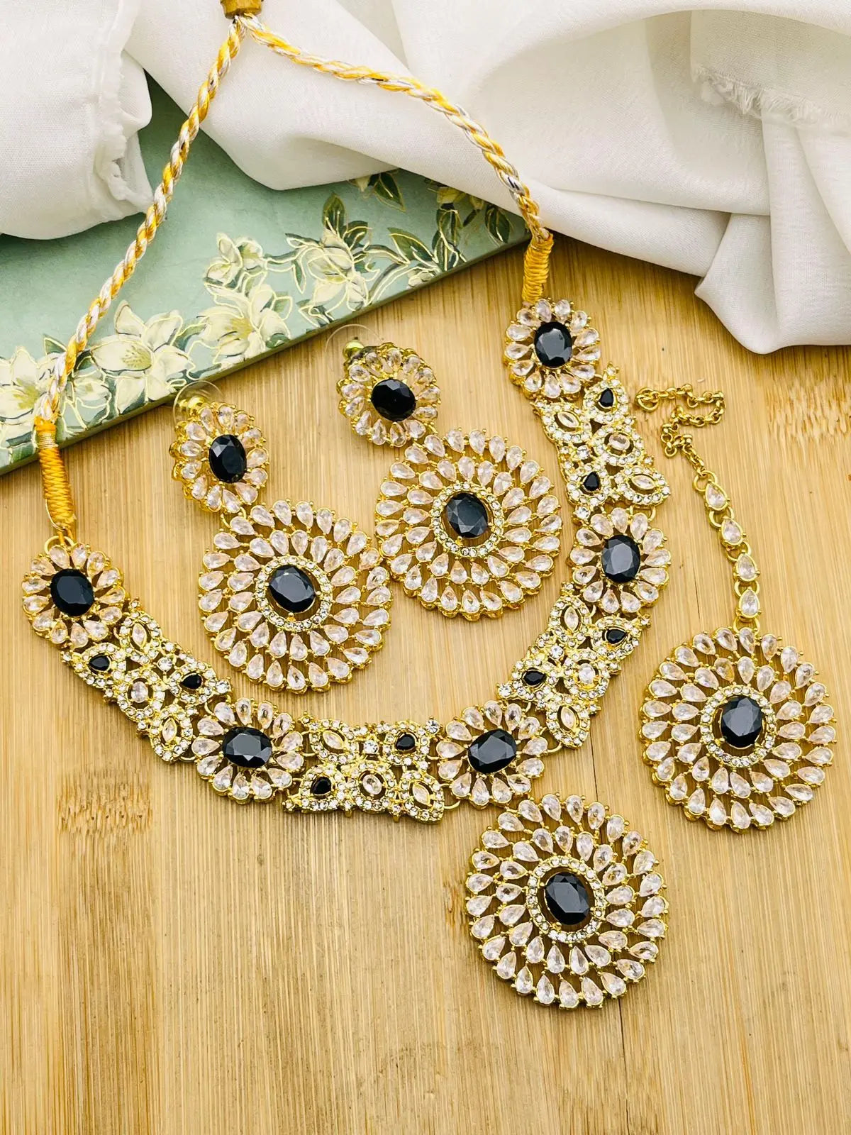 Rose Zarcon Necklace set with Tika-2286-Golden Nayab Jewellery