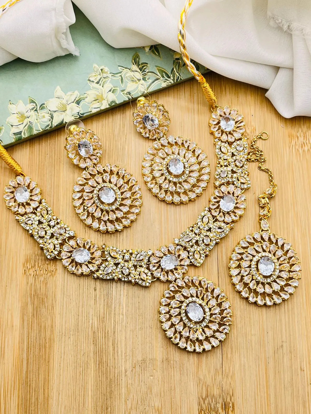 Rose Zarcon Necklace set with Tika-2286-Golden Nayab Jewellery