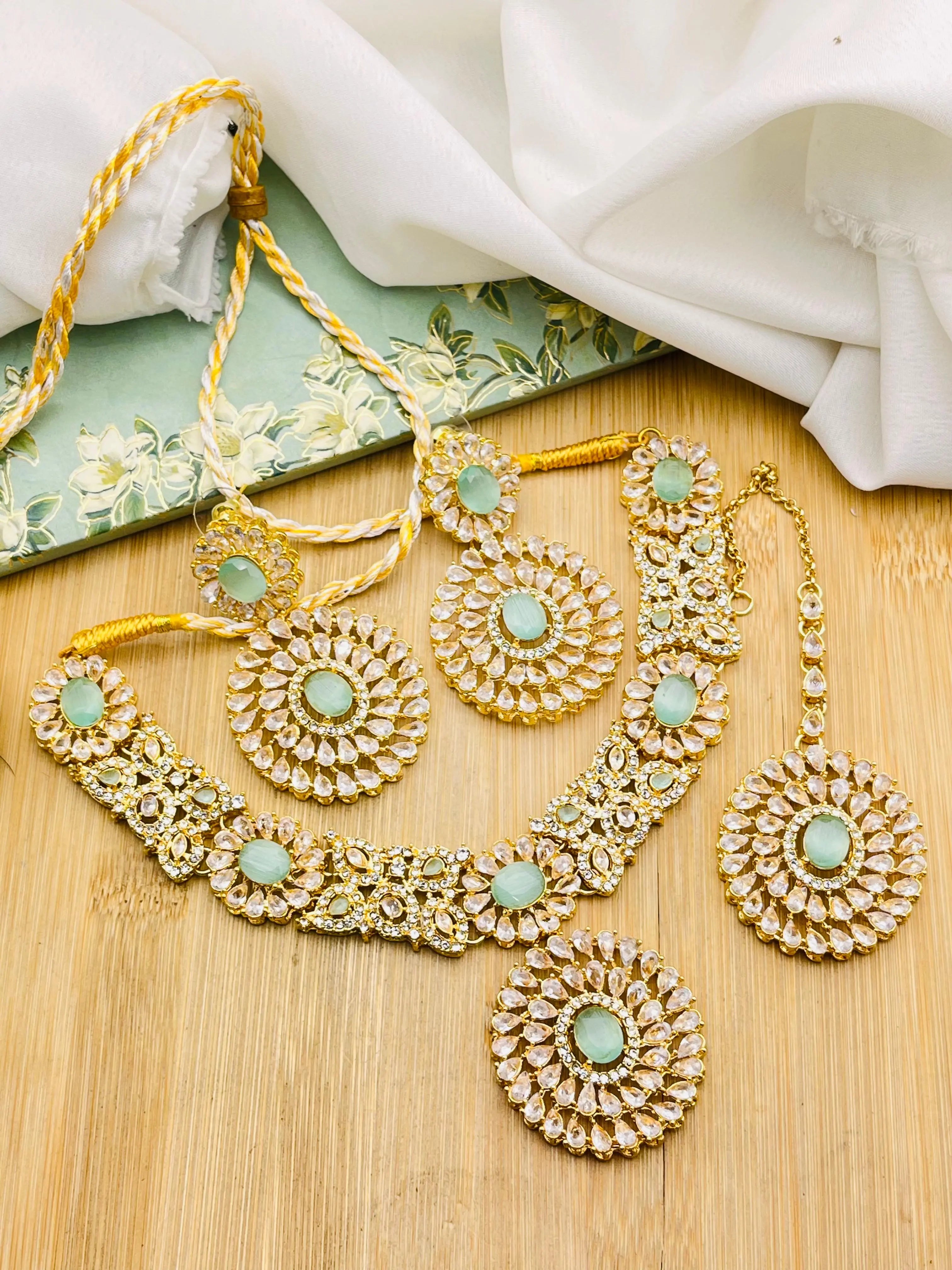 Rose Zarcon Necklace set with Tika-2286-Golden Nayab Jewellery