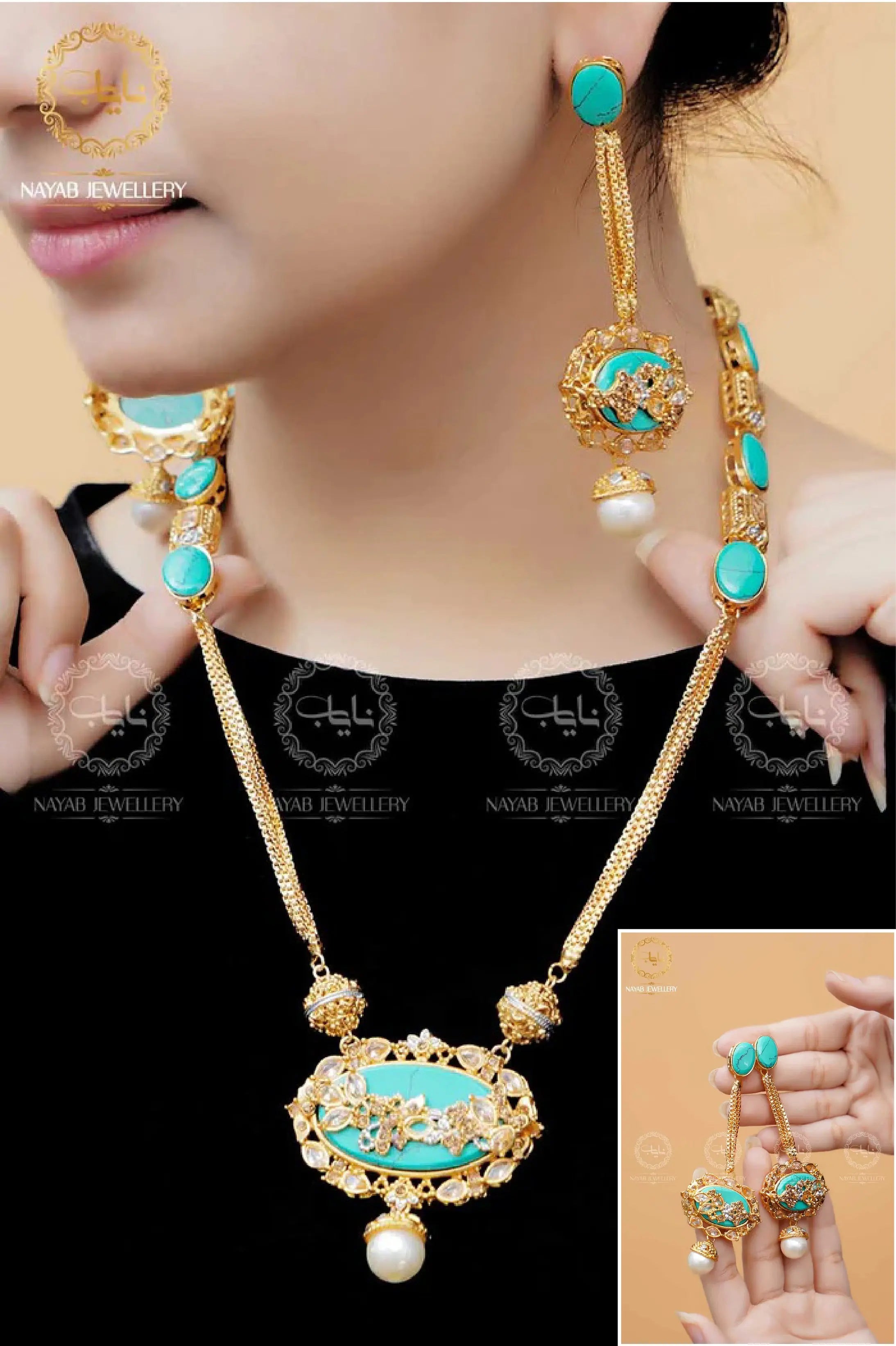 Royal Egyptian Mala Set with Long Earring  NJ-1177 Nayab Jewellery