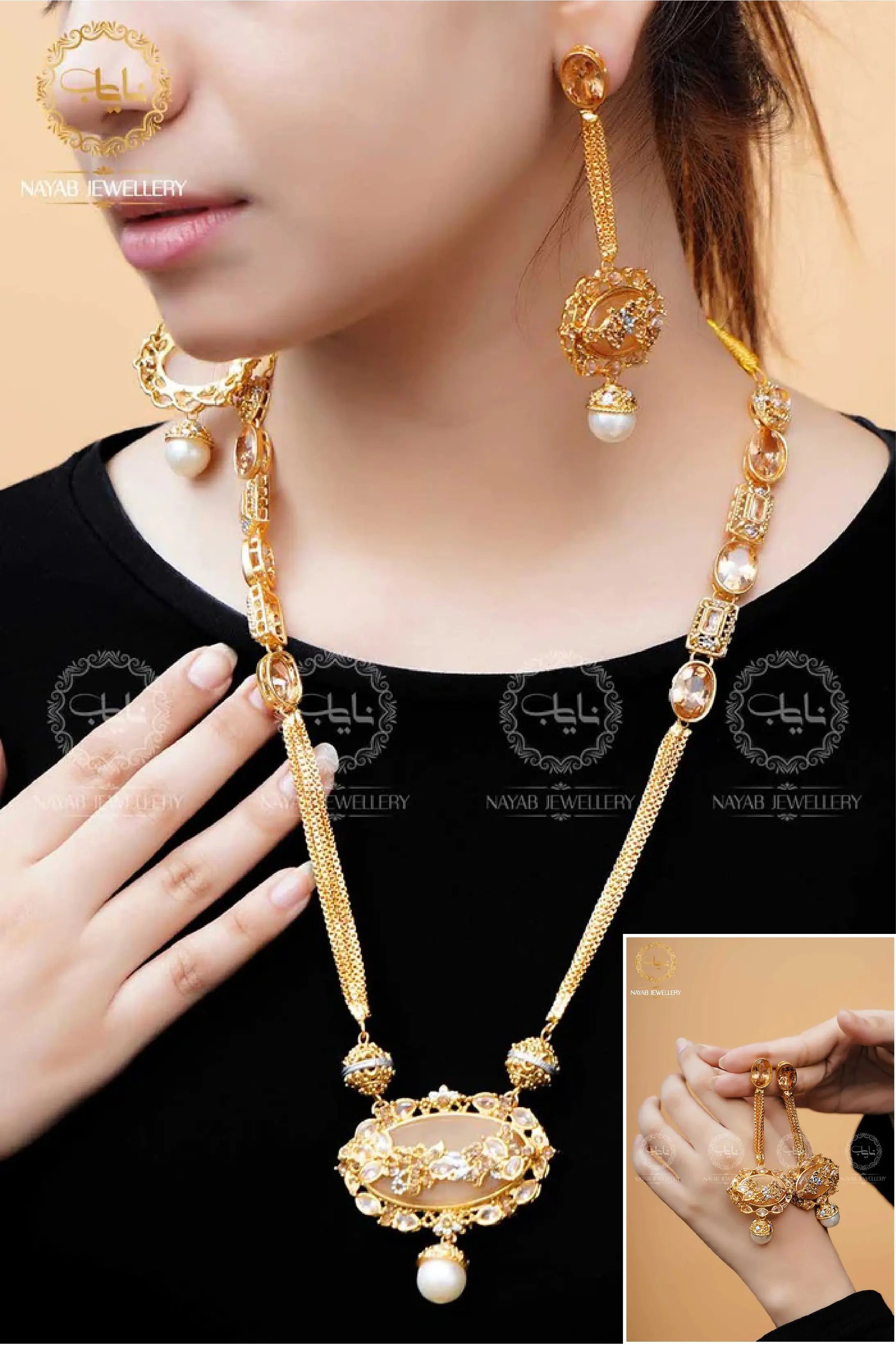 Royal Egyptian Mala Set with Long Earring  NJ-1177 Nayab Jewellery