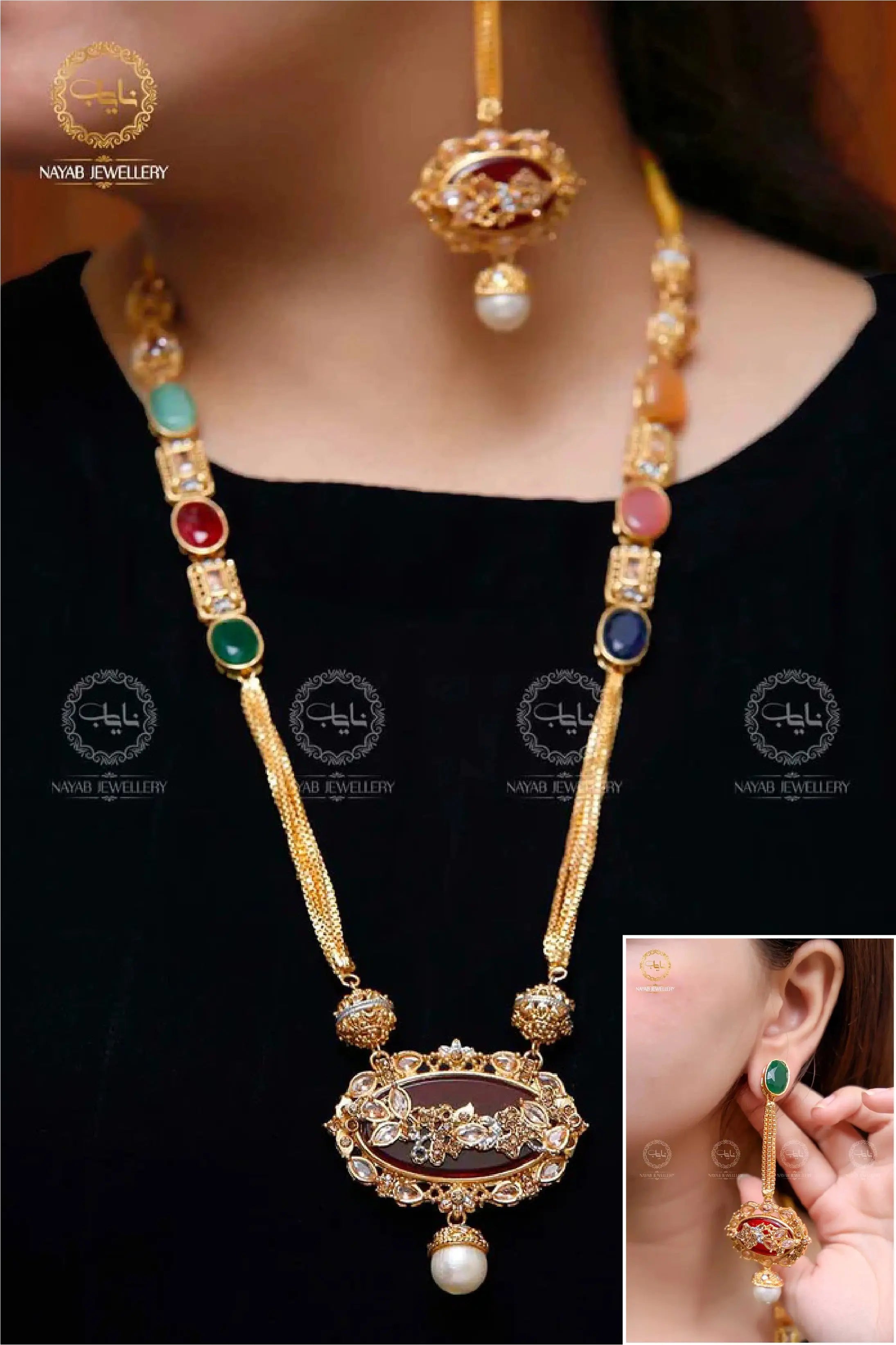 Royal Egyptian Mala Set with Long Earring  NJ-1177 Nayab Jewellery