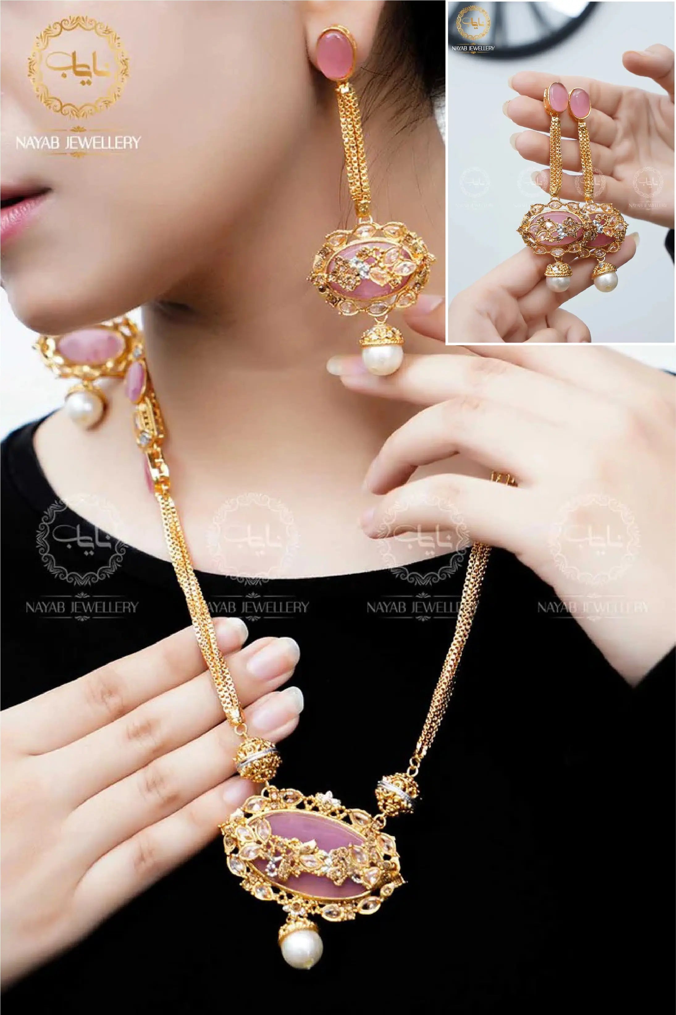 Royal Egyptian Mala Set with Long Earring  NJ-1177 Nayab Jewellery