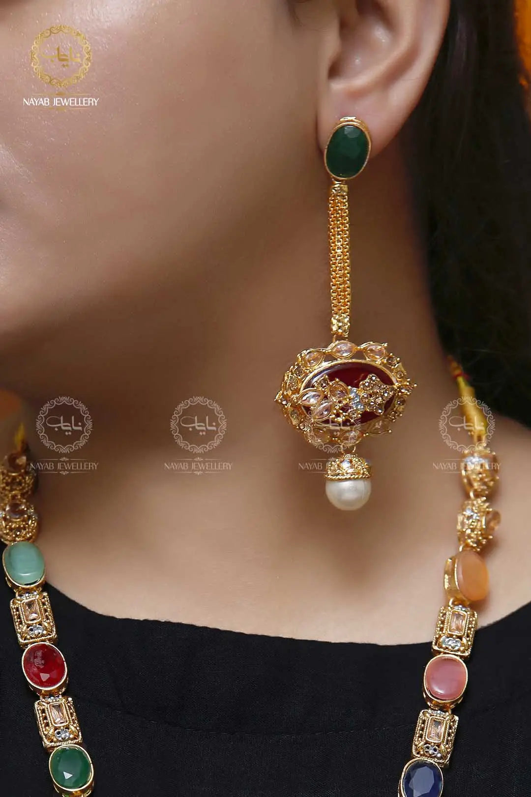 Royal Egyptian Mala Set with Long Earring  NJ-1177 Nayab Jewellery