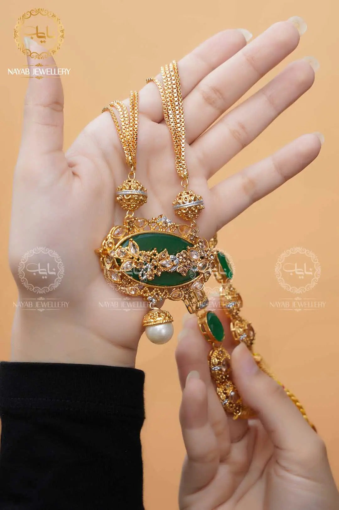 Royal Egyptian Mala Set with Long Earring  NJ-1177 Nayab Jewellery