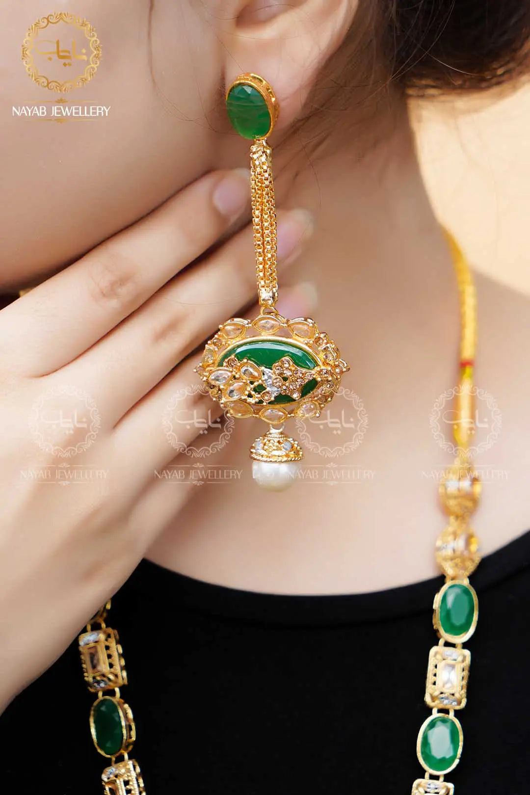 Royal Egyptian Mala Set with Long Earring  NJ-1177 Nayab Jewellery