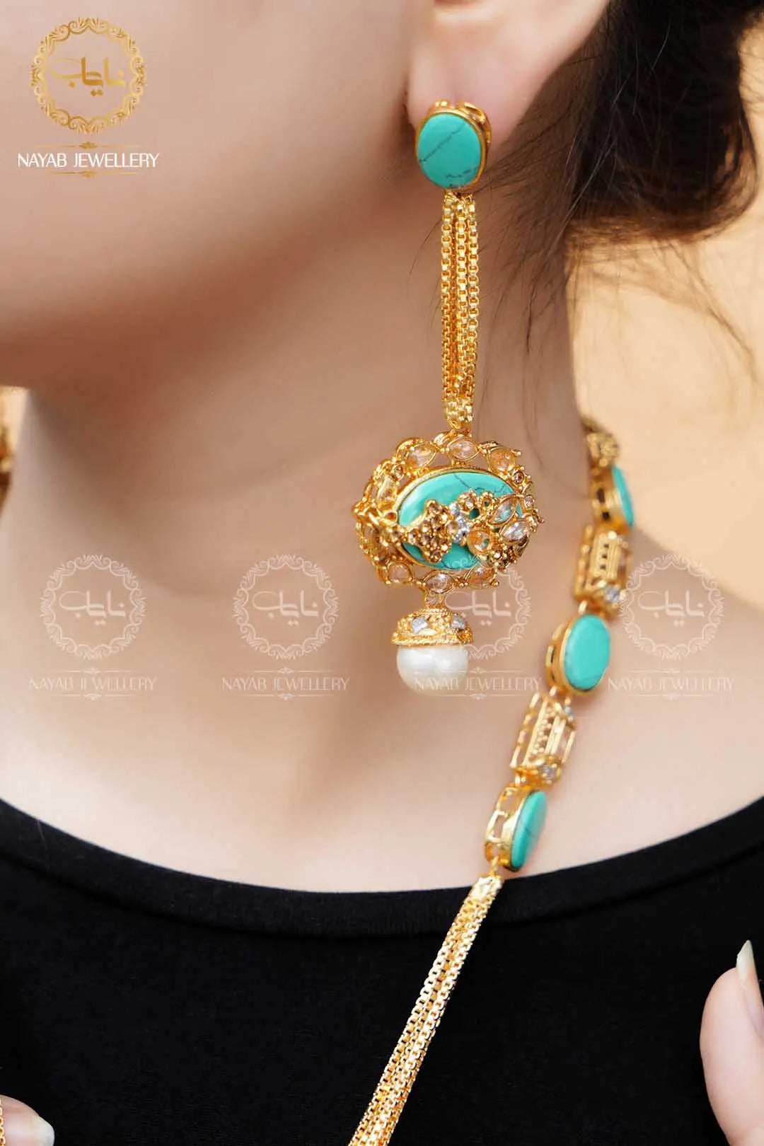 Royal Egyptian Mala Set with Long Earring  NJ-1177 Nayab Jewellery