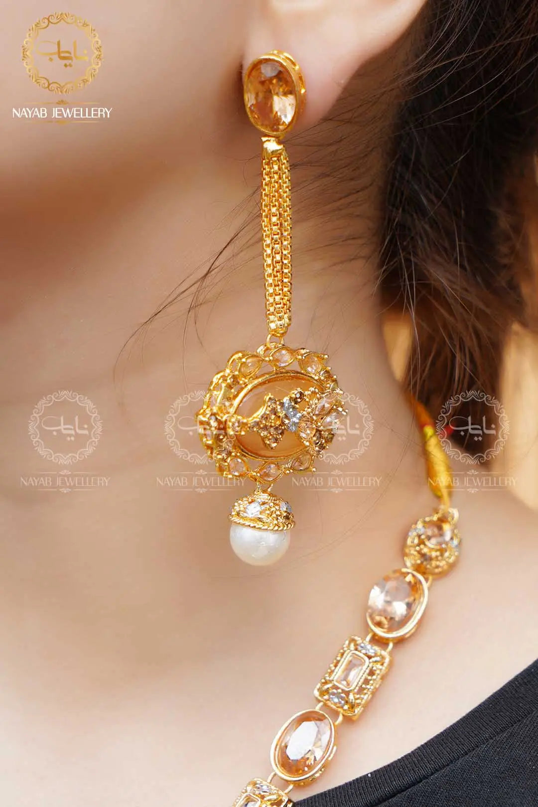 Royal Egyptian Mala Set with Long Earring  NJ-1177 Nayab Jewellery