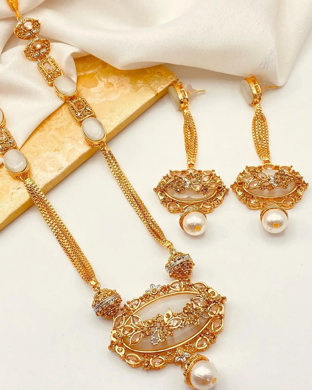 Royal Egyptian Mala Set with Long Earring  NJ-1177 Nayab Jewellery