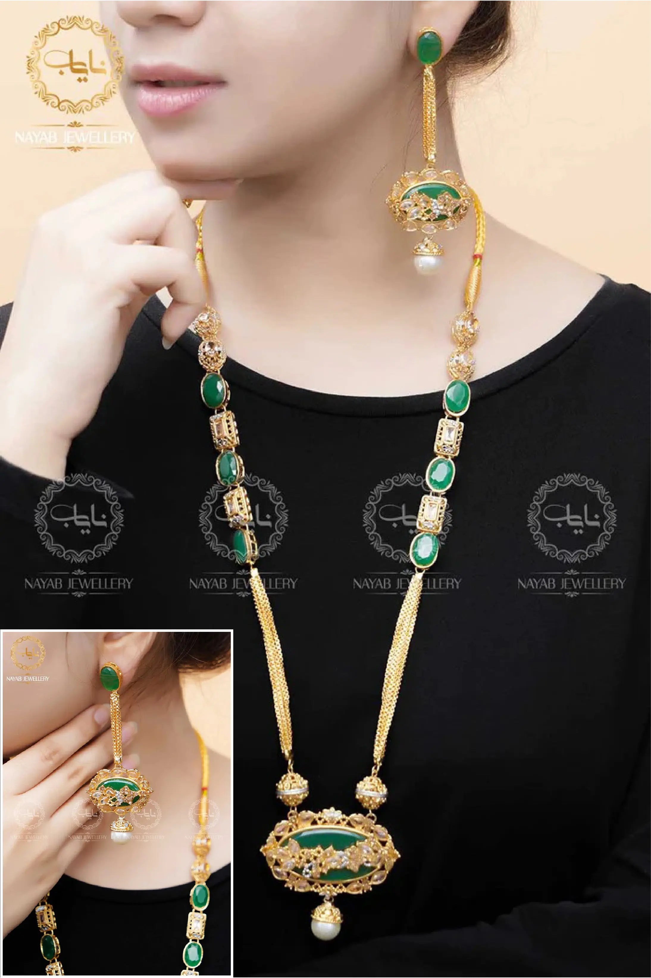 Royal Egyptian Mala Set with Long Earring  NJ-1177 Nayab Jewellery