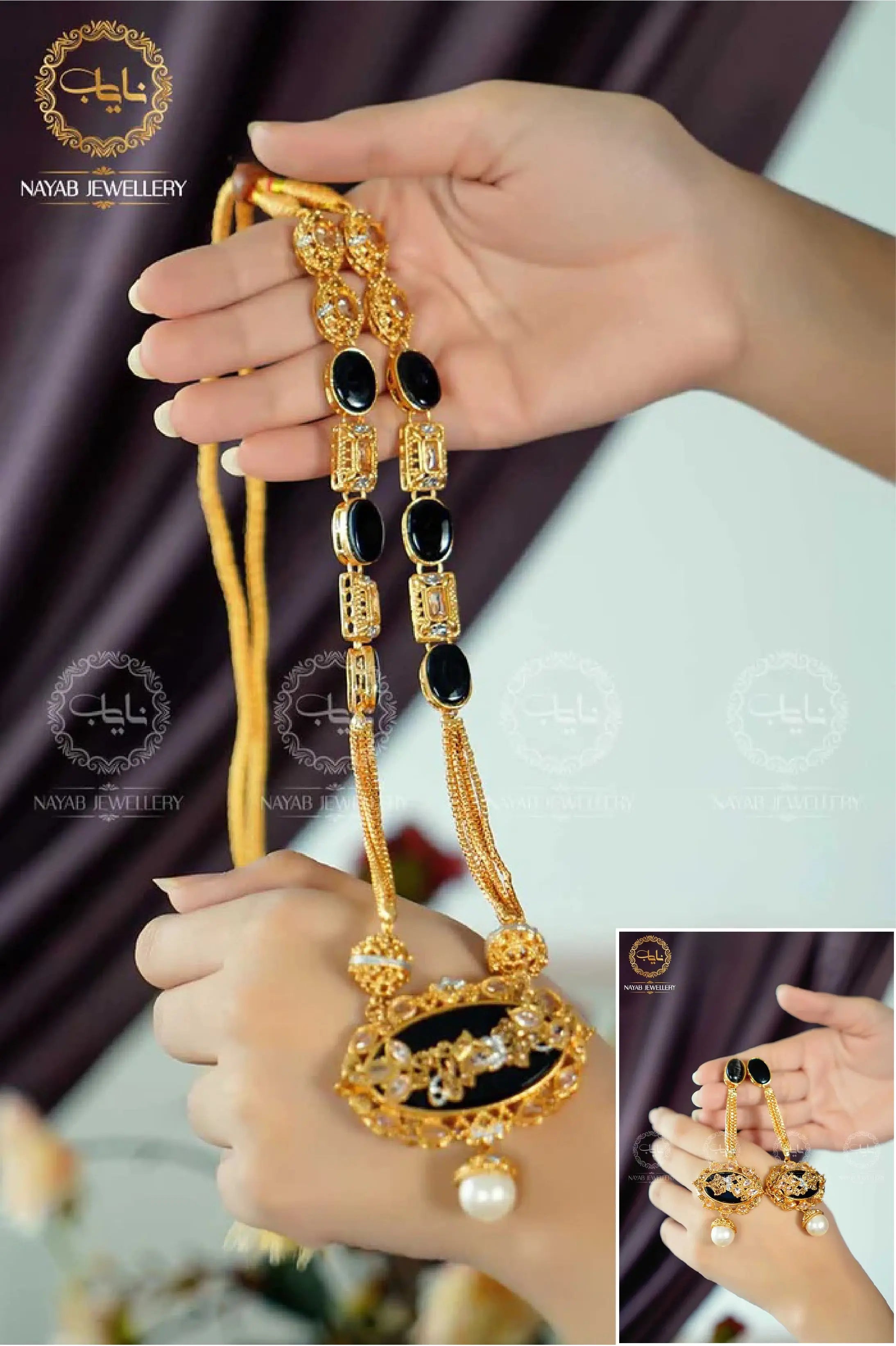 Royal Egyptian Mala Set with Long Earring  NJ-1177 Nayab Jewellery