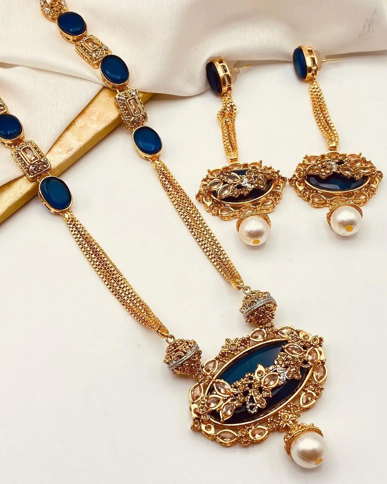 Royal Egyptian Mala Set with Long Earring  NJ-1177 Nayab Jewellery