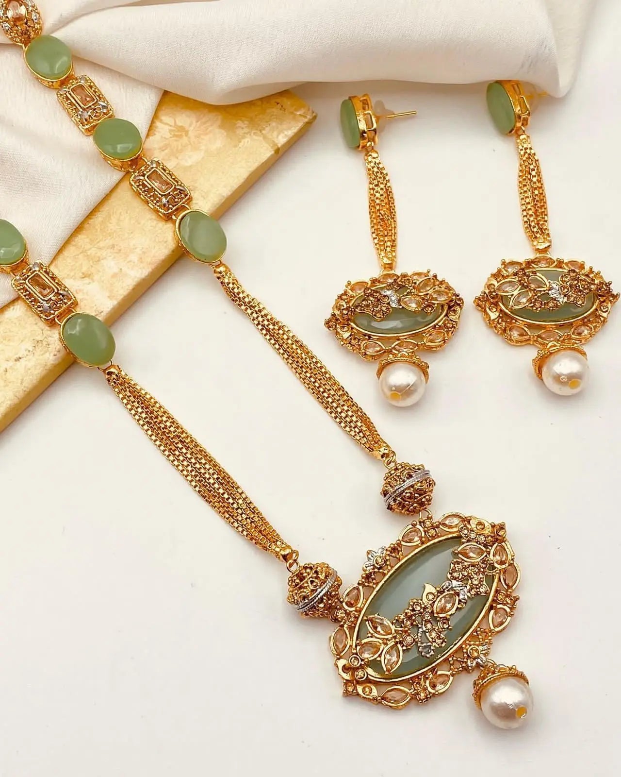 Royal Egyptian Mala Set with Long Earring  NJ-1177 Nayab Jewellery