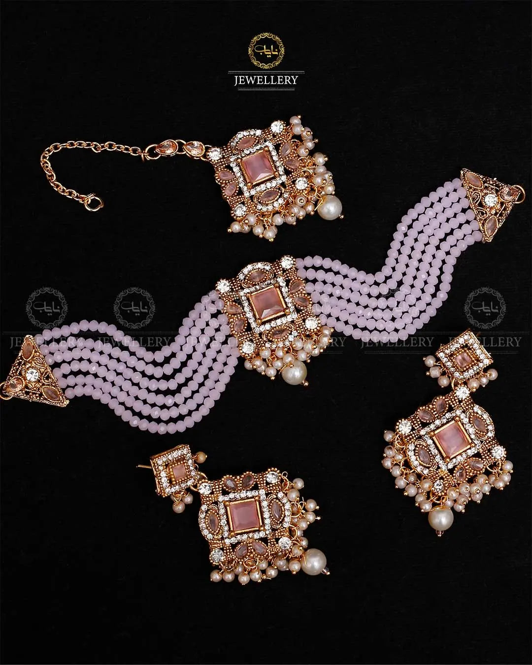 Royal Turkish Chokar set with tika-2112-Golden Nayab Jewellery