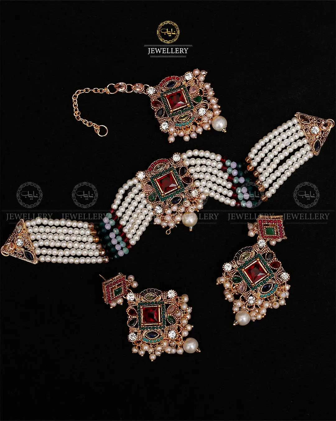 Royal Turkish Chokar set with tika-2112-Golden Nayab Jewellery