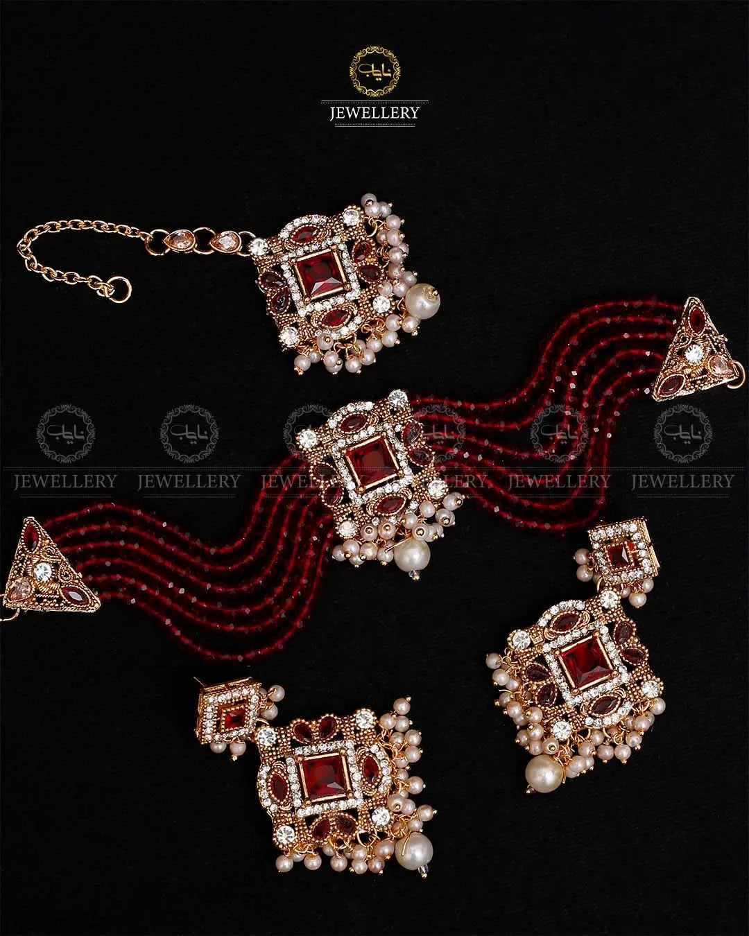 Royal Turkish Chokar set with tika-2112-Golden Nayab Jewellery