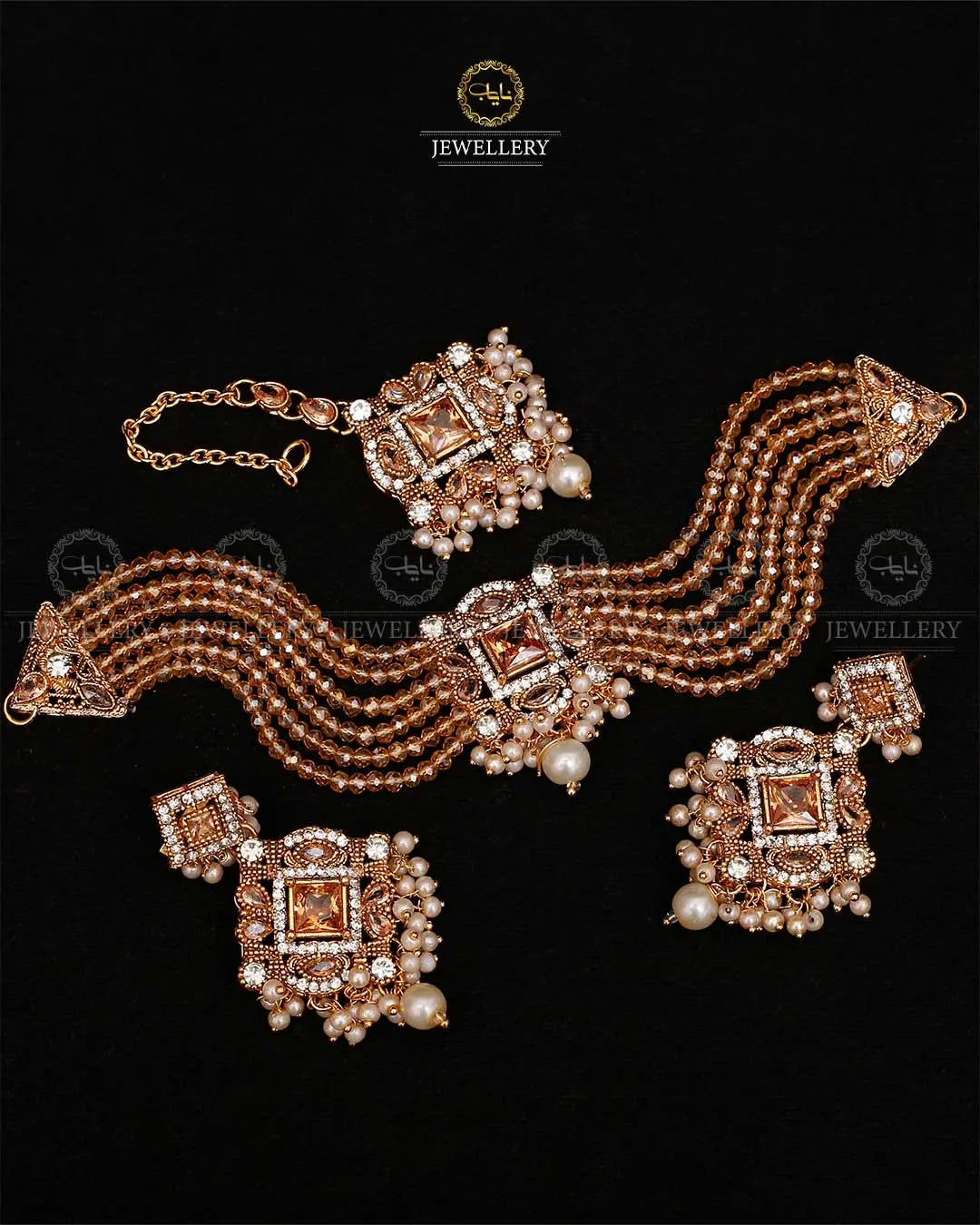 Royal Turkish Chokar set with tika-2112-Golden Nayab Jewellery