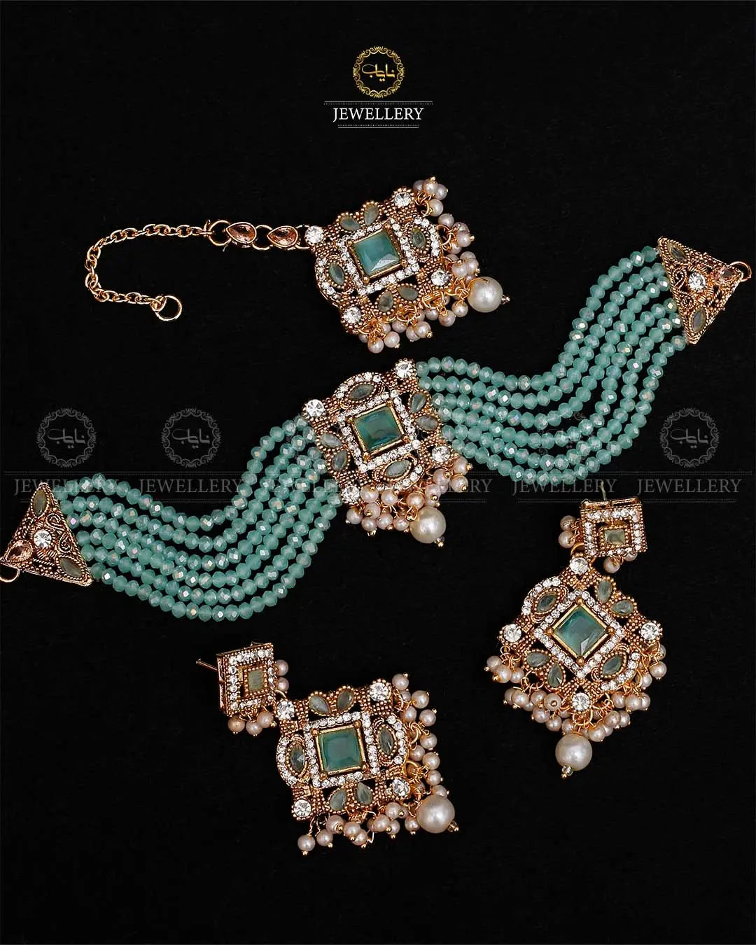 Royal Turkish Chokar set with tika-2112-Golden Nayab Jewellery