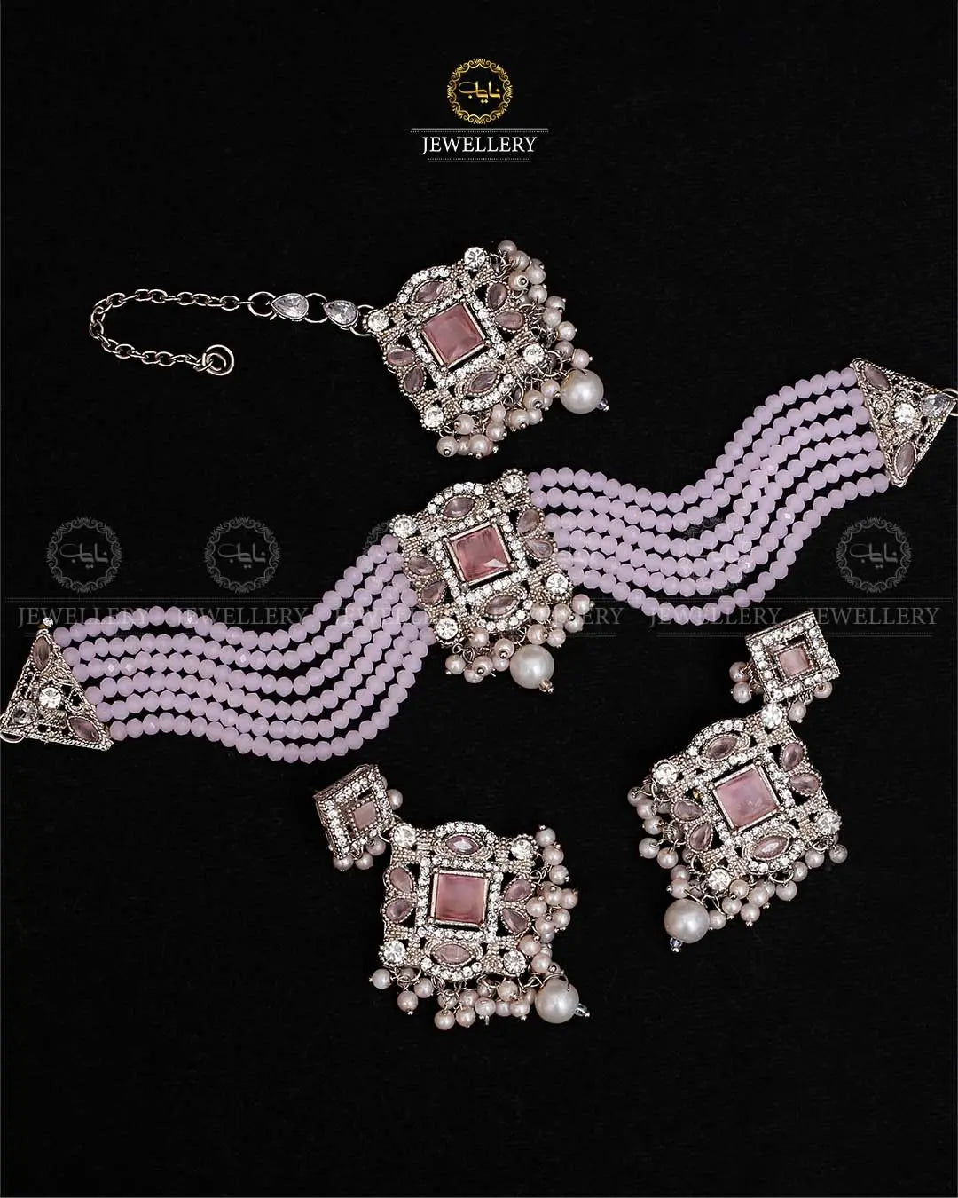 Royal Turkish Chokar set with tika-2112-Silver Nayab Jewellery