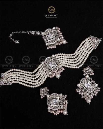 Royal Turkish Chokar set with tika-2112-Silver Nayab Jewellery