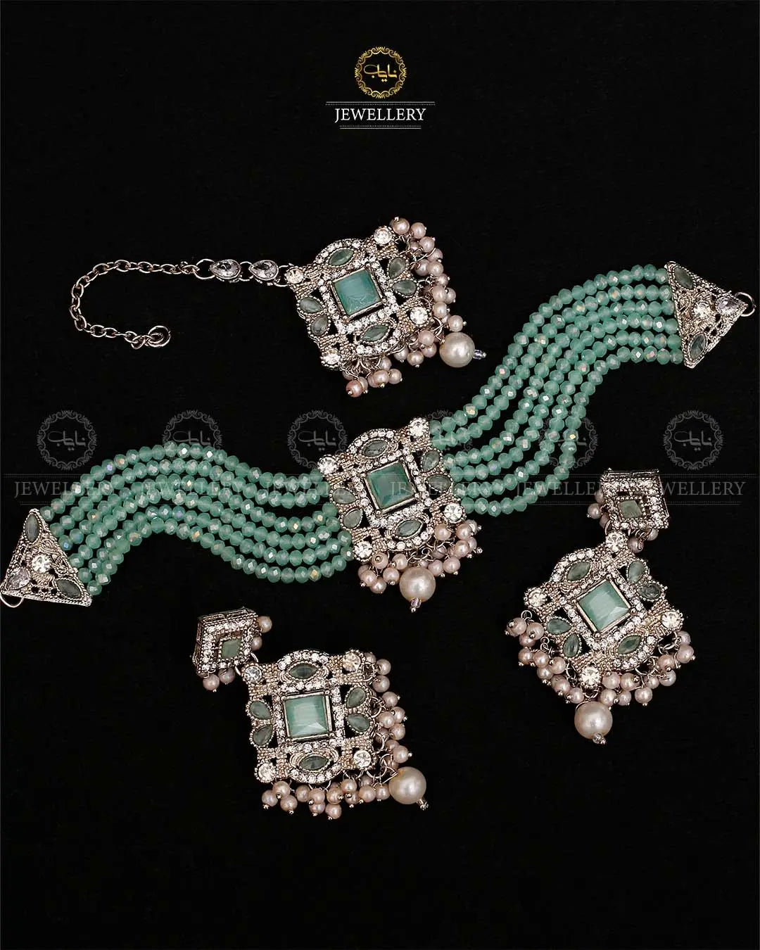 Royal Turkish Chokar set with tika-2112-Silver Nayab Jewellery