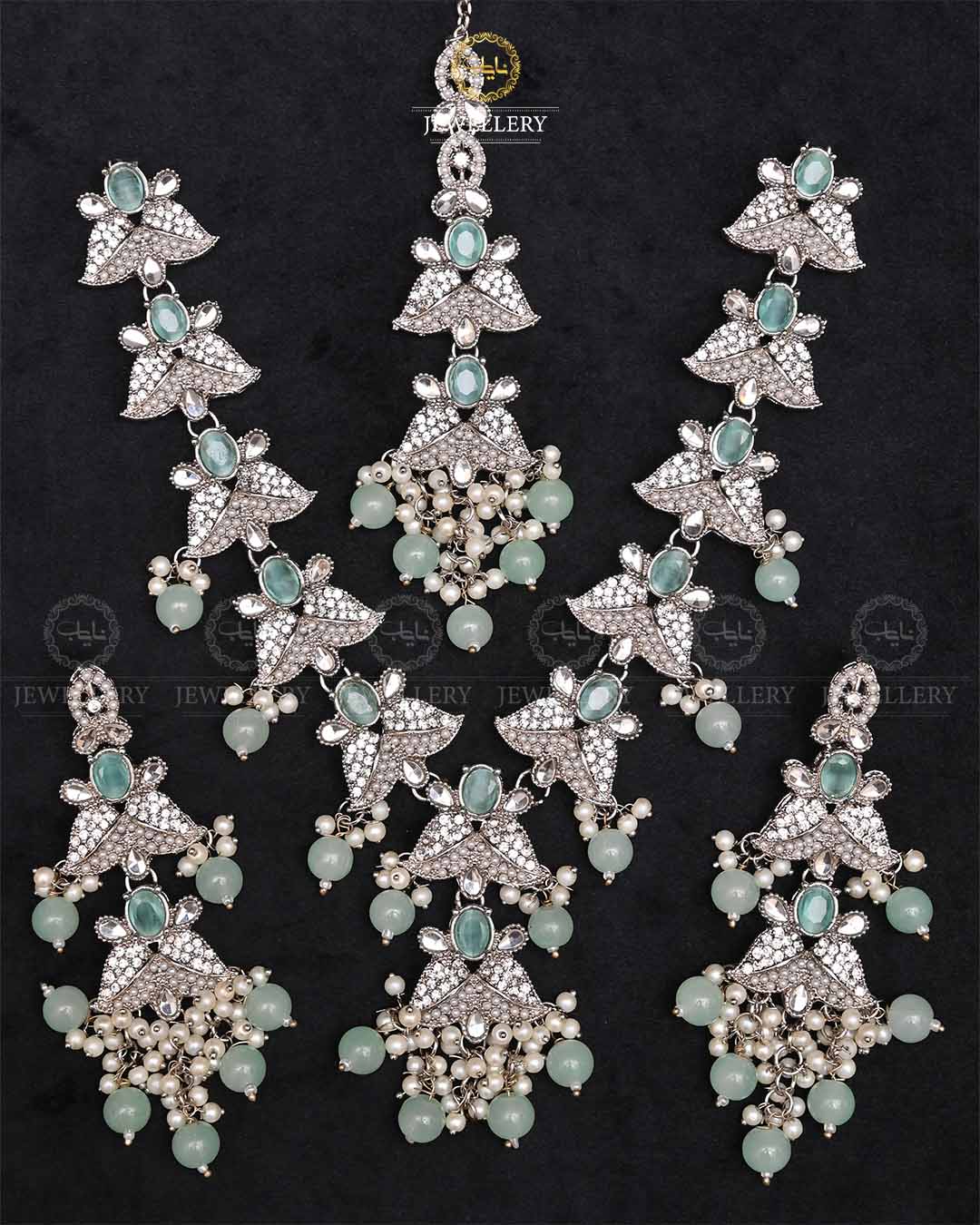 Shinning Star Necklace set with Tika-2260-Silver Nayab Jewellery