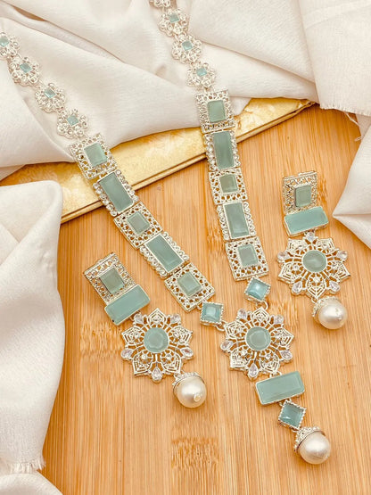 Silver Star Fancy Mala Set with Earring NJ-1557-Silver Nayab Jewellery