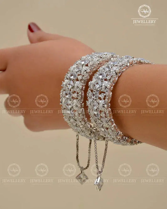 Silver  Zarcon Openable Bangles (Pair) NJ-1630-Silver Nayab Jewellery
