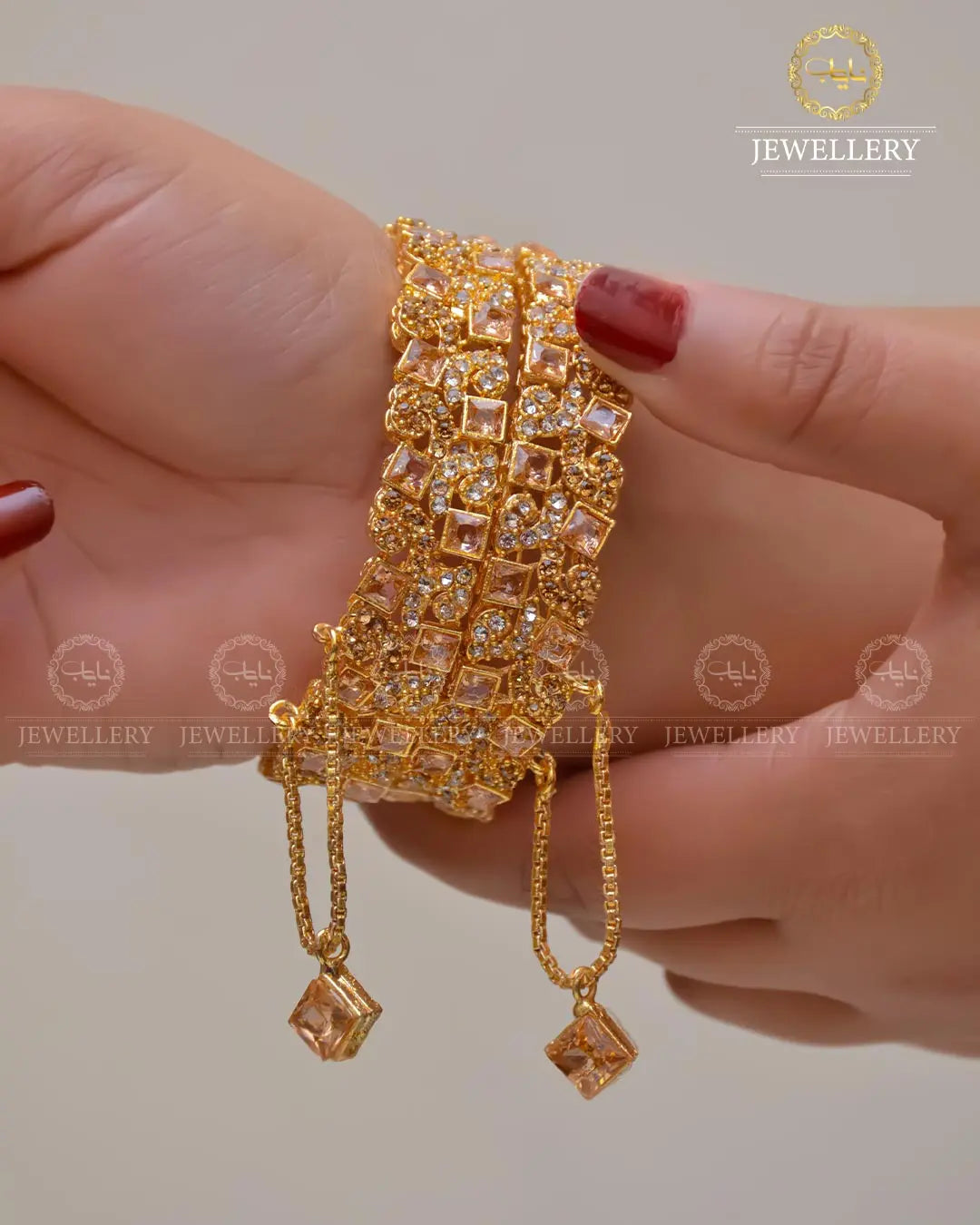 Square stones openable bangles  (pair)  NJ-1649-G Nayab Jewellery