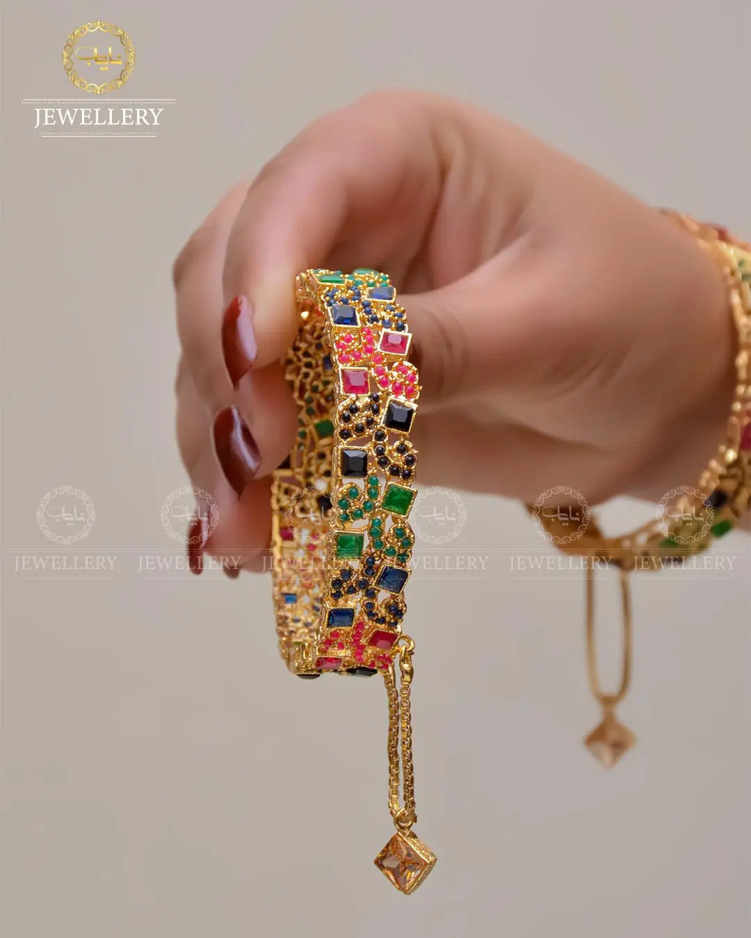Square stones openable bangles  (pair)  NJ-1649-G