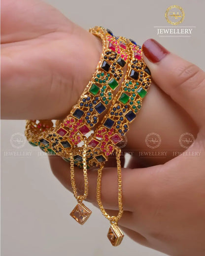 Square stones openable bangles  (pair)  NJ-1649-G