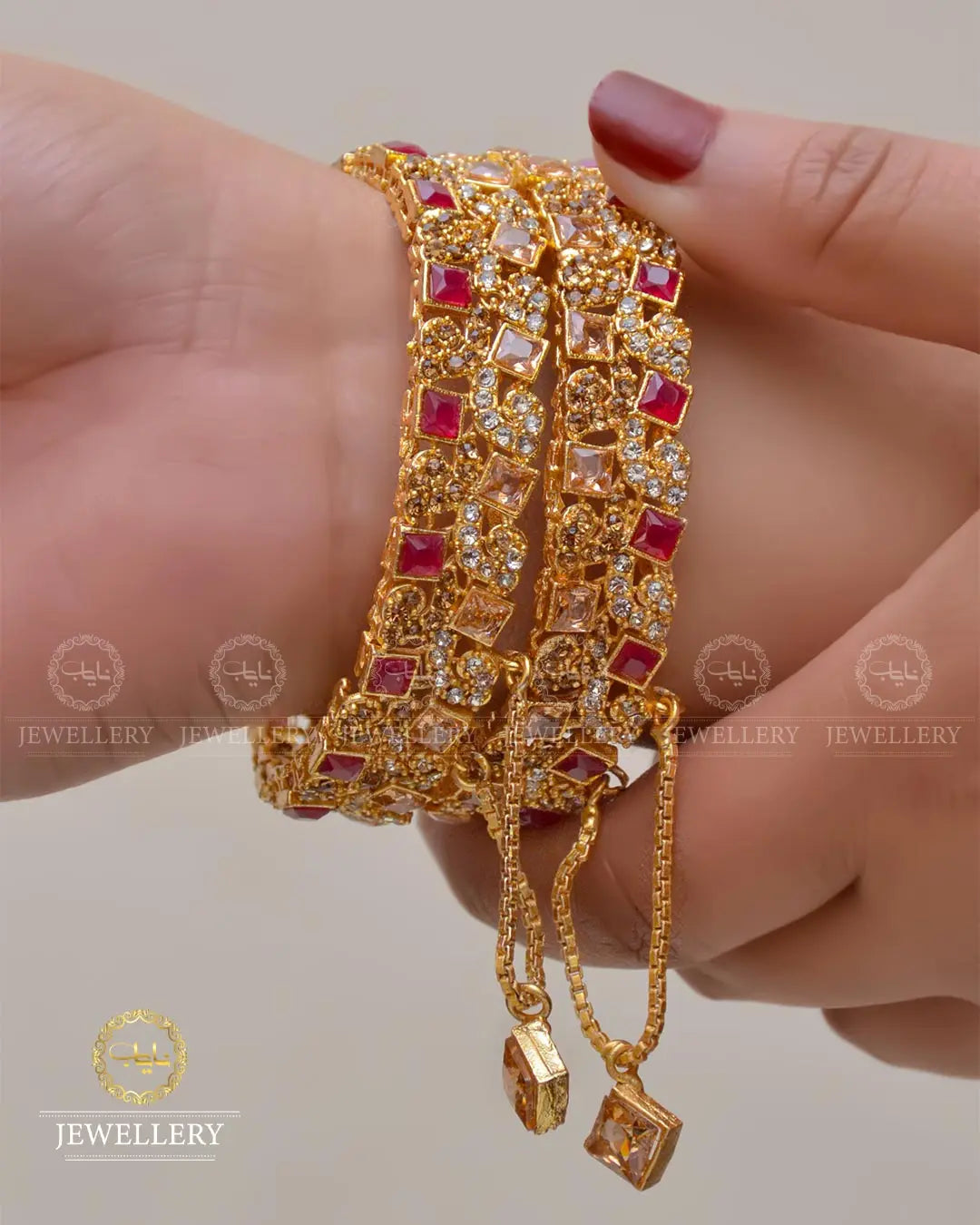 Square stones openable bangles  (pair)  NJ-1649-G Nayab Jewellery