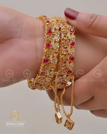 Square stones openable bangles  (pair)  NJ-1649-G