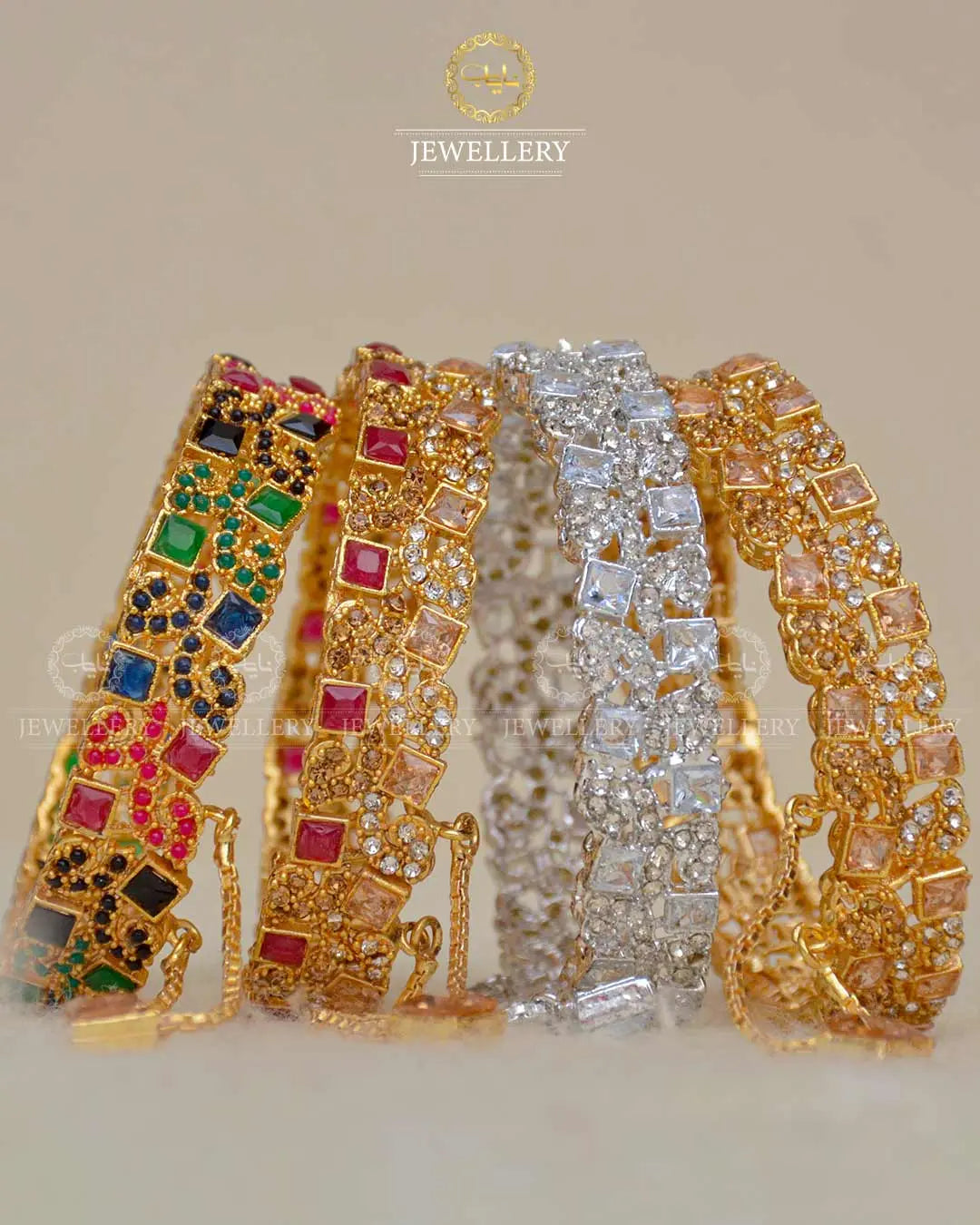 Square stones openable bangles  (pair)  NJ-1649-G Nayab Jewellery