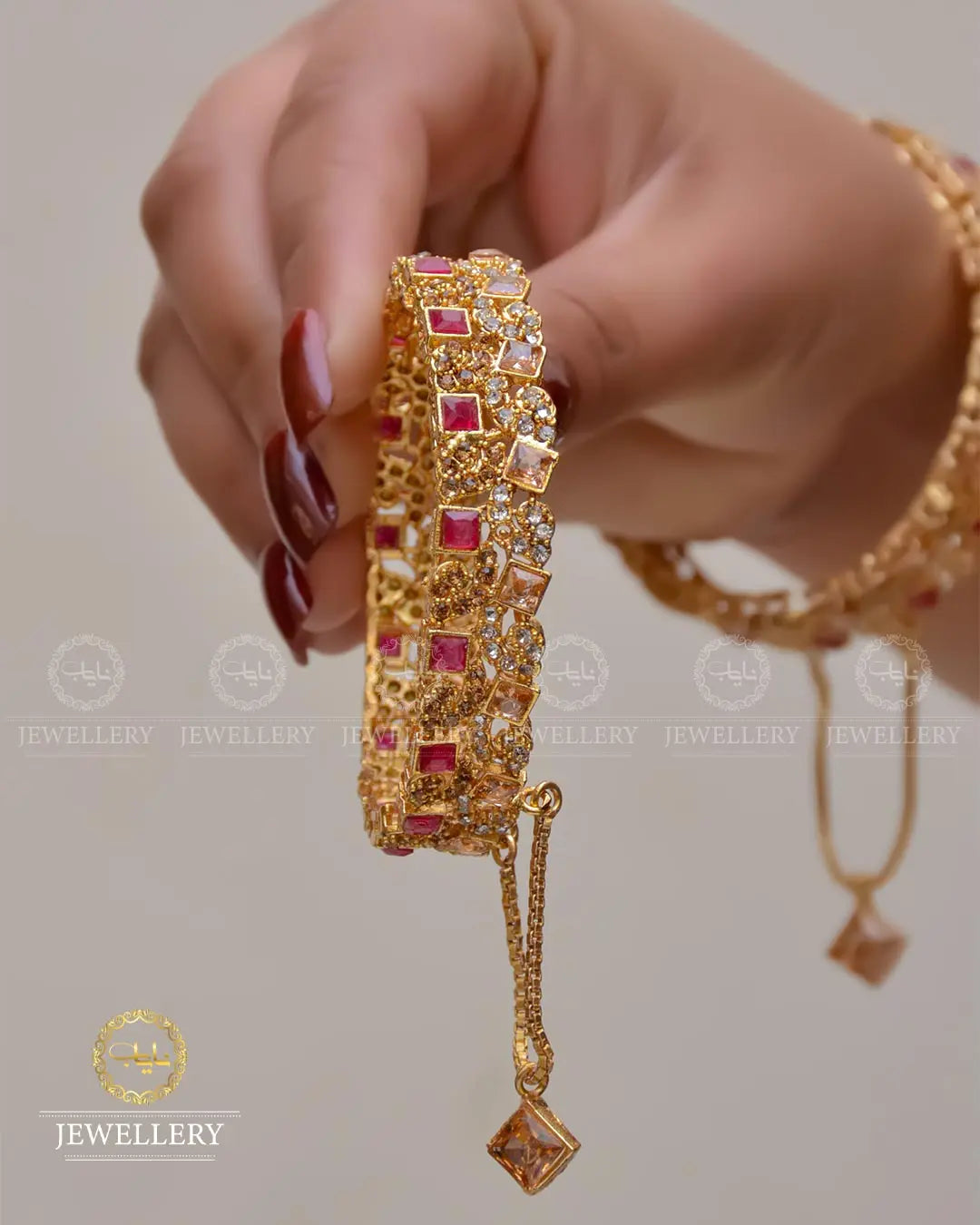 Square stones openable bangles  (pair)  NJ-1649-G