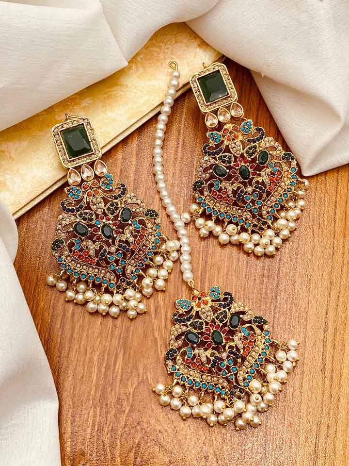 Traditional Noratan Earrings Tika Set NJ-1416