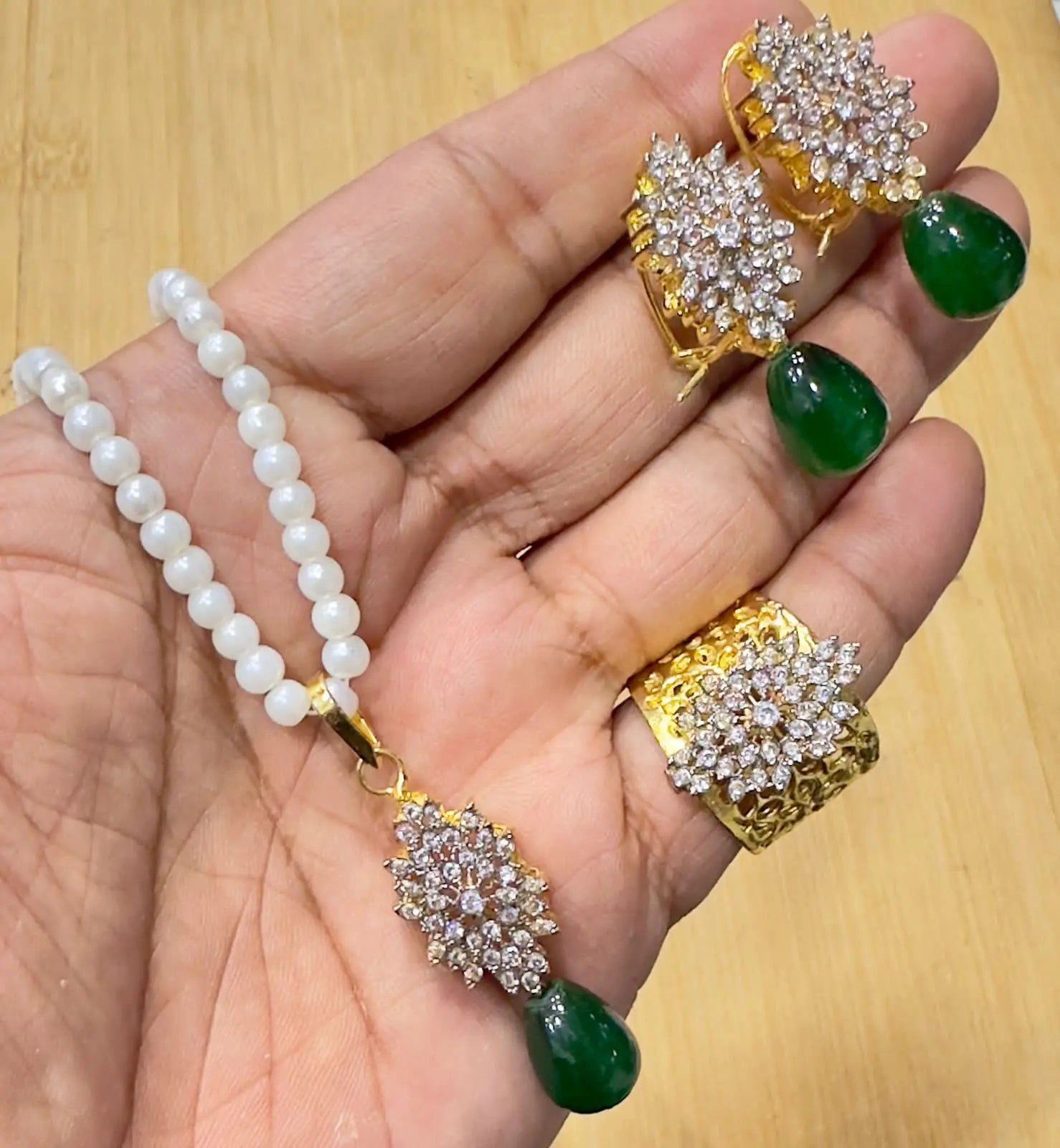 Trending Jarao Combo set with pearl mala -1956 Nayab Jewellery