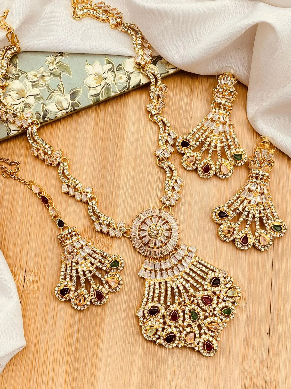 Tulip Zirconia Mala set with Tika -2200-Golden Nayab Jewellery