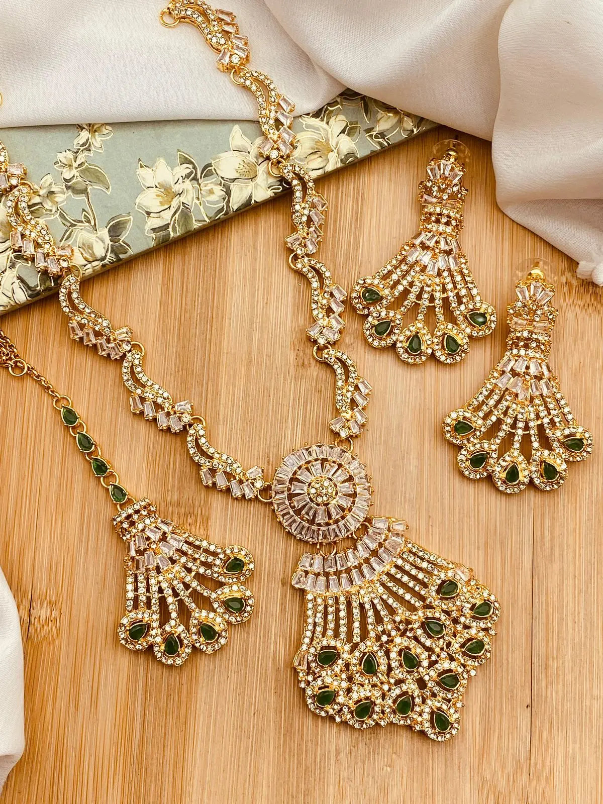 Tulip Zirconia Mala set with Tika -2200-Golden Nayab Jewellery