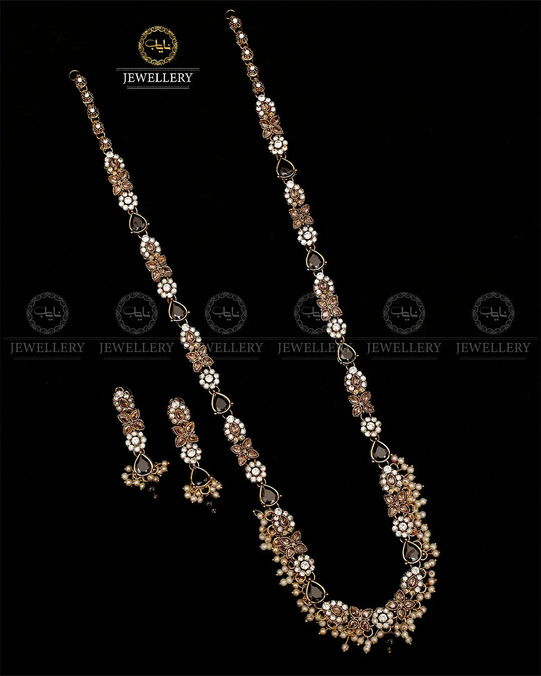 Turkish Long Mala set with Earrings-1940-Golden Nayab Jewellery