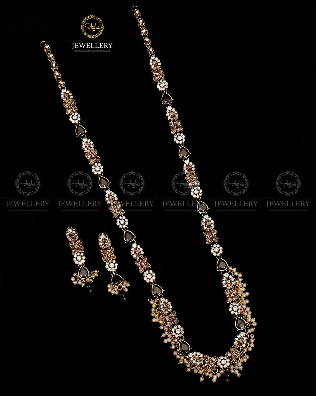 Turkish Long Mala set with Earrings-1940-Golden Nayab Jewellery