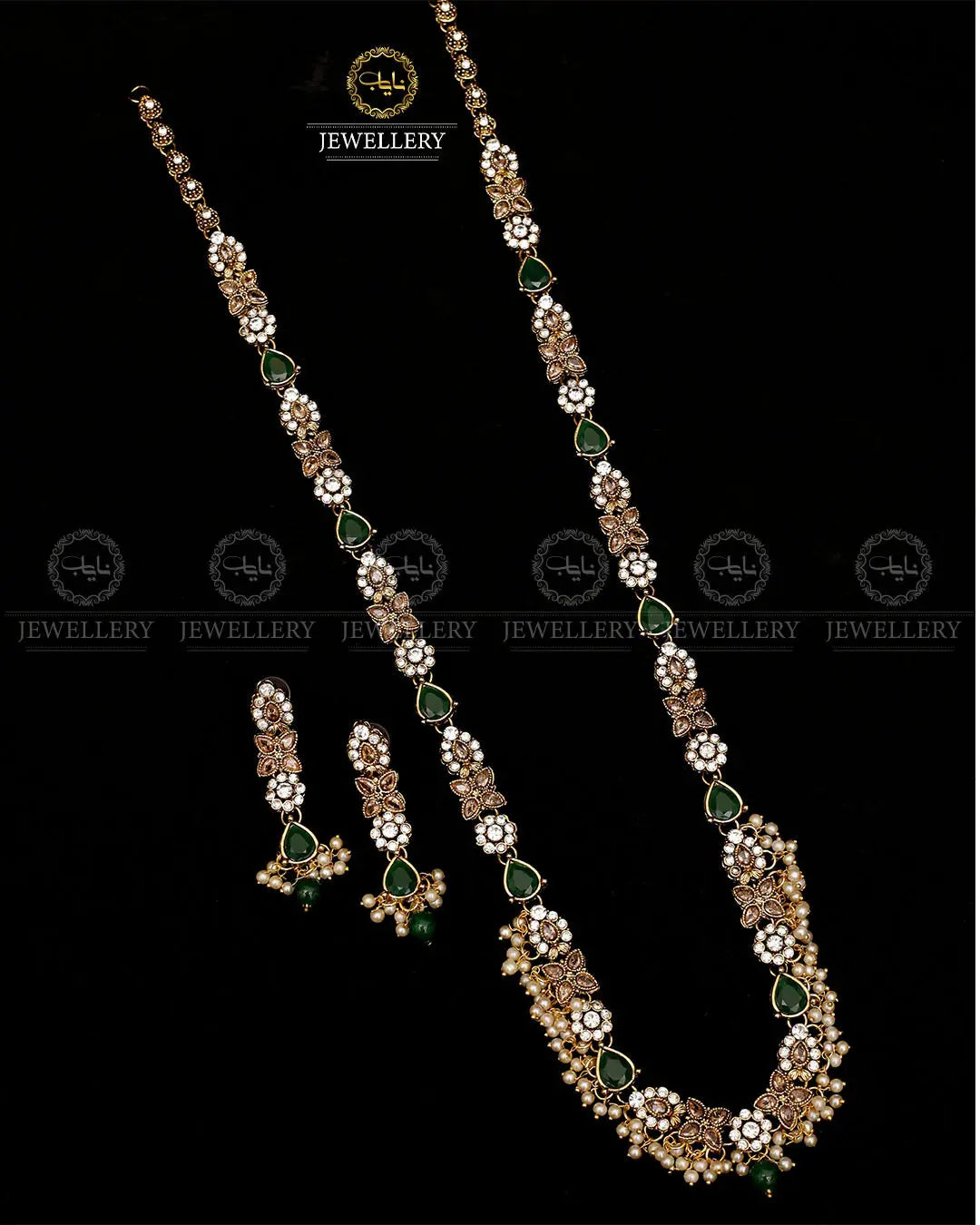 Turkish Long Mala set with Earrings-1940-Golden Nayab Jewellery