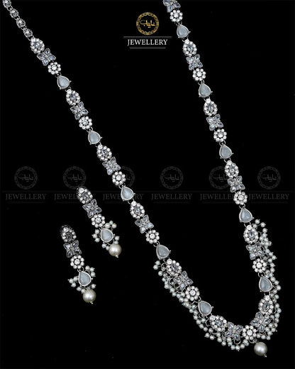 Turkish Long Mala set with Earrings-1940-Silver Nayab Jewellery