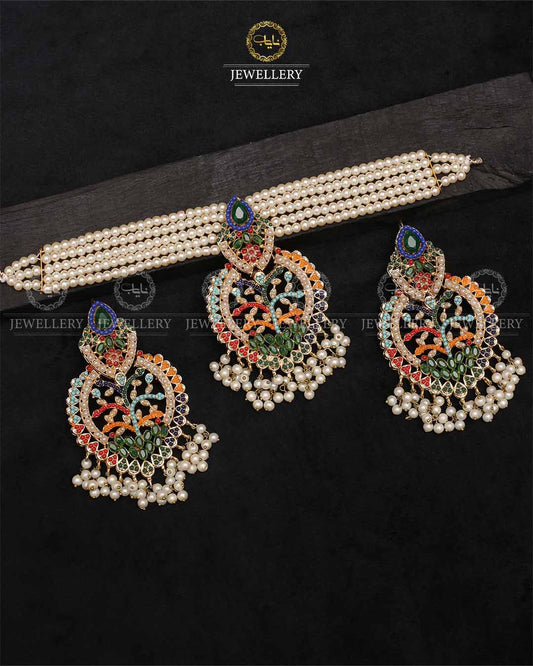 Turkish Noratan Chokar with Big size Earrings -2217 Nayab Jewellery
