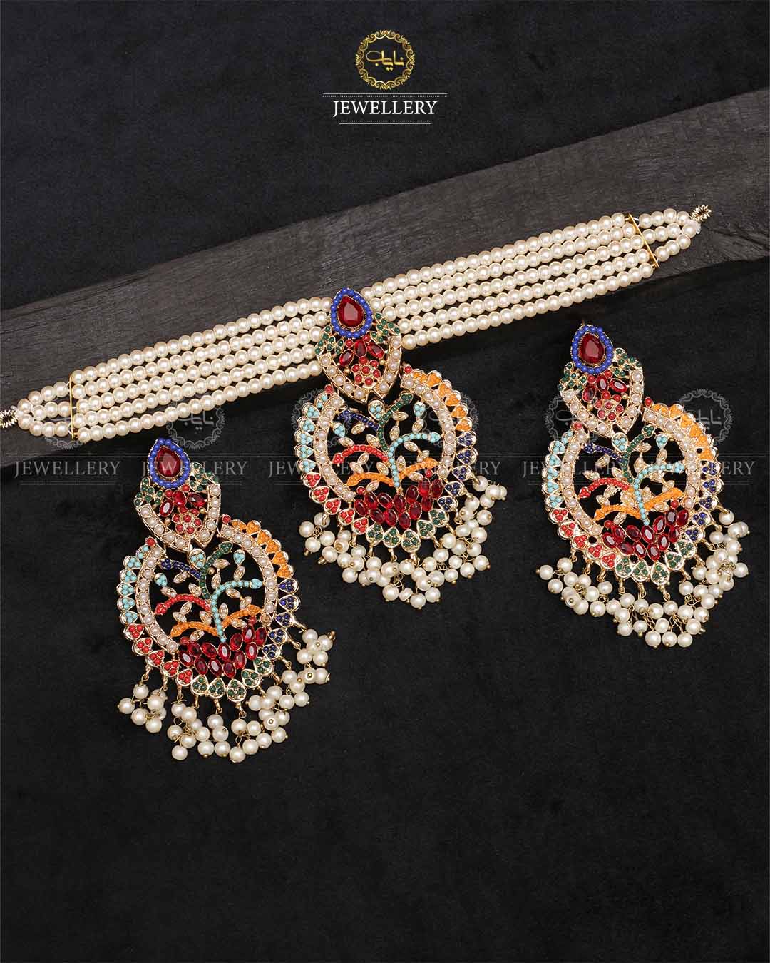 Turkish Noratan Chokar with Big size Earrings -2217 Nayab Jewellery