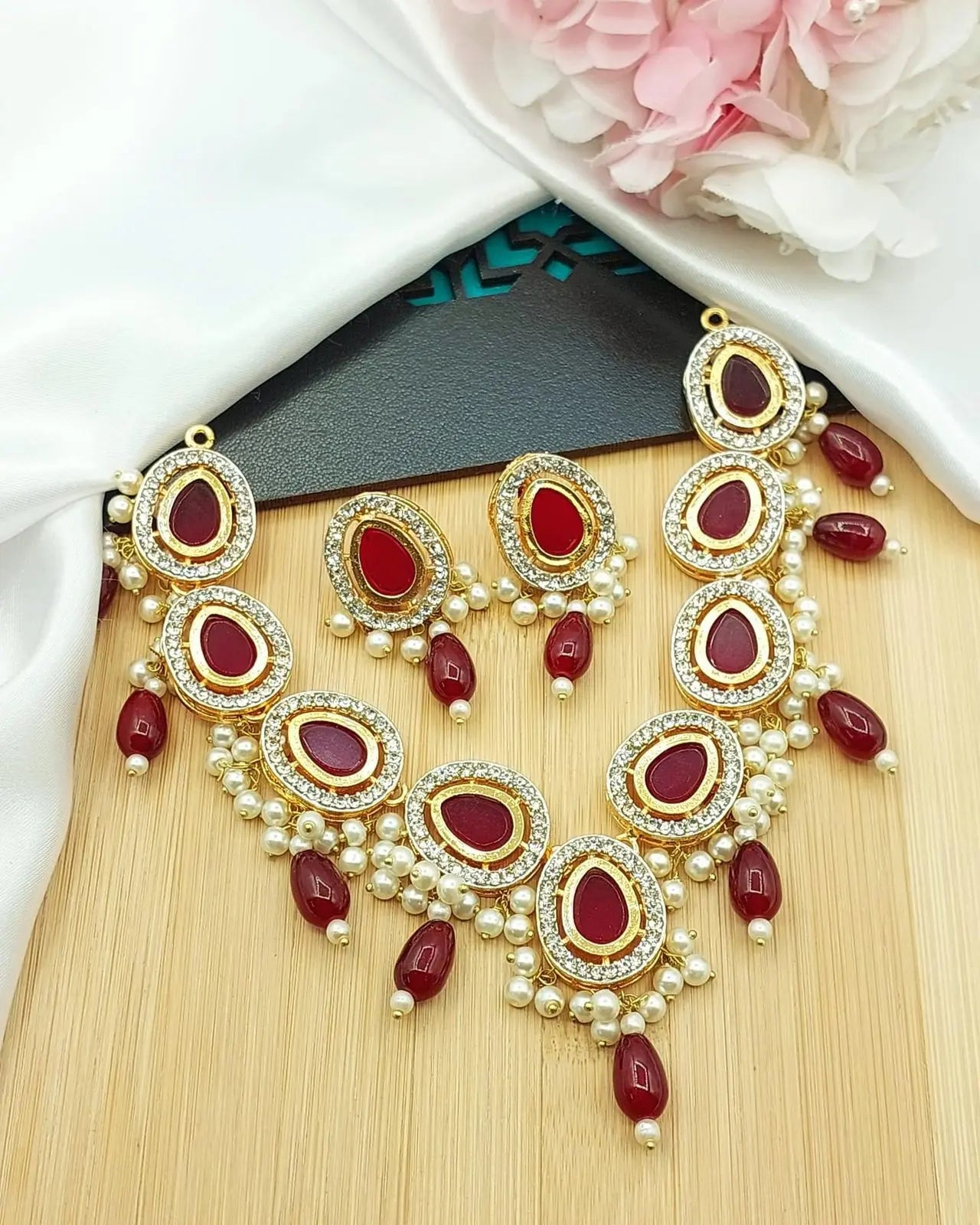 Turkish Uncut kundan Necklace set-2187 Nayab Jewellery