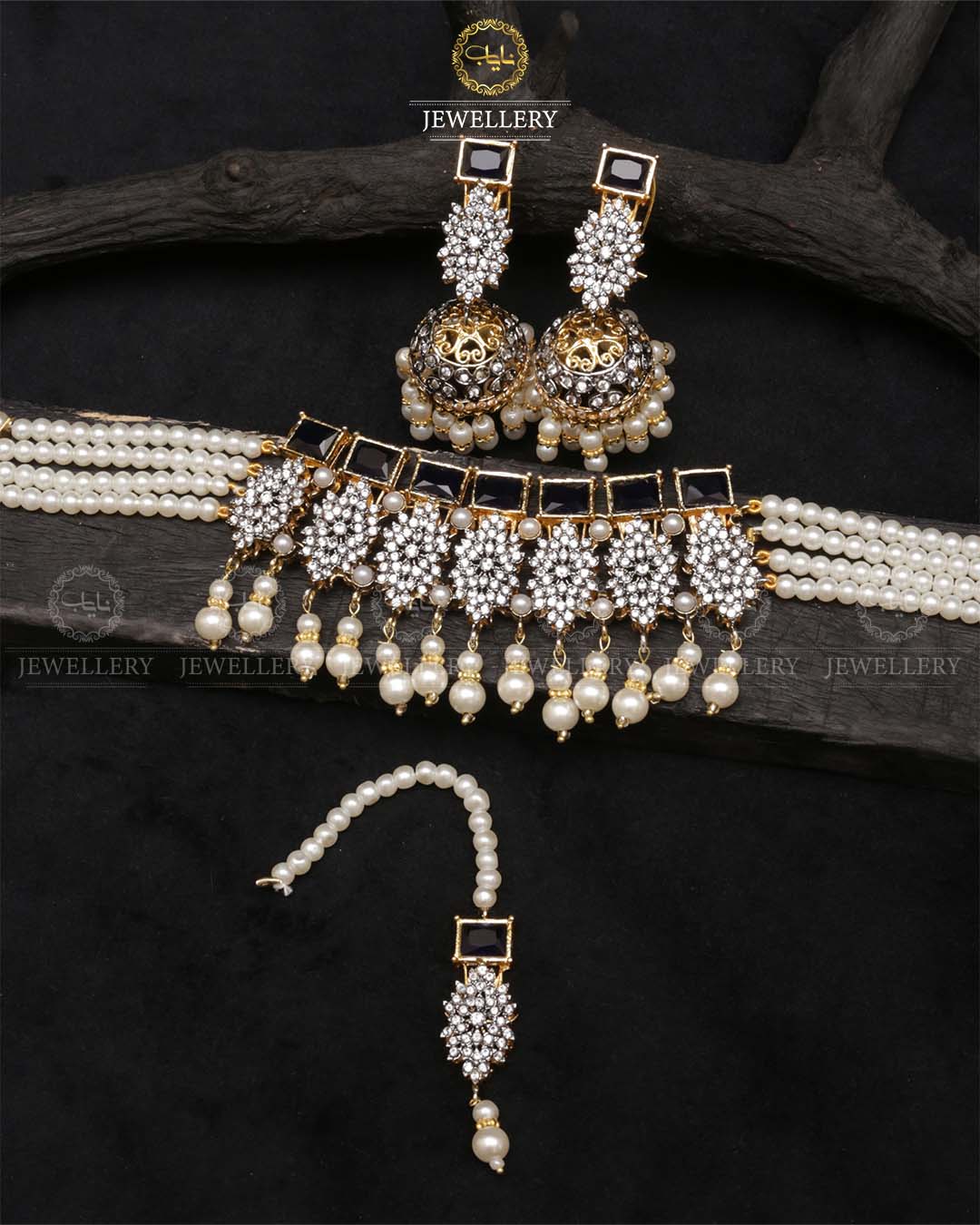 Designer jarao chokar with jhumki Tika-2473 Nayab Jewellery
